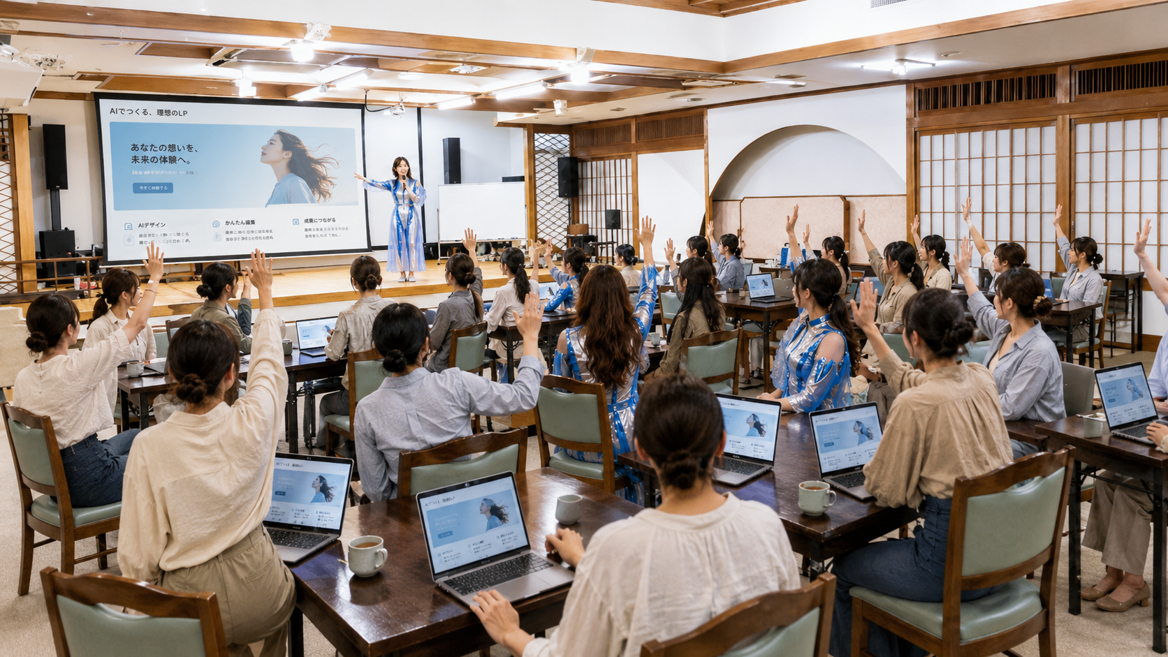 食後の交流会で語り合う様子