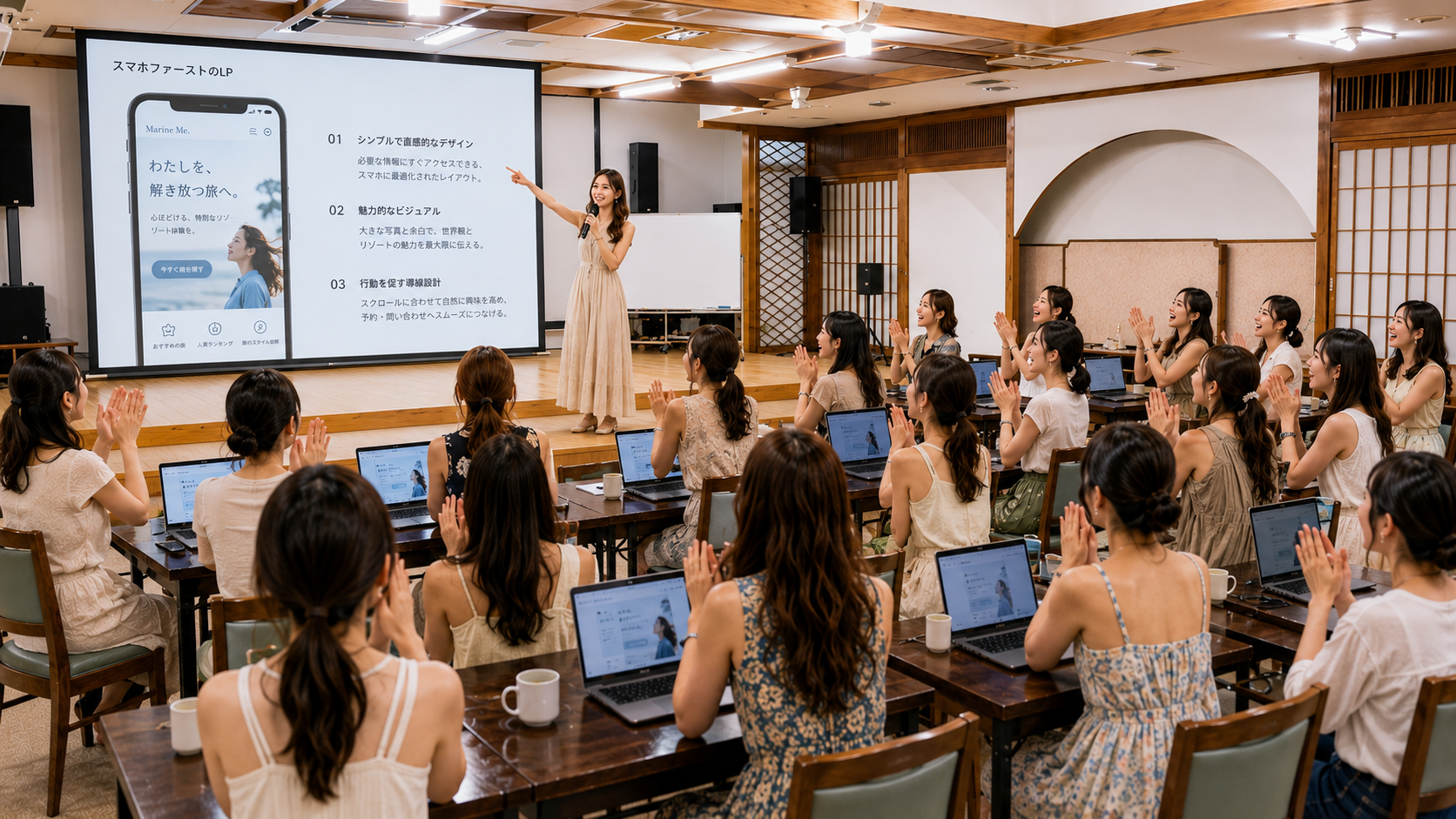 成果発表会で作品をお披露目する様子